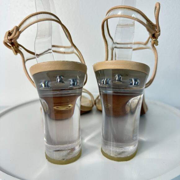 Michael Kors Heels Tori Lucite Clear Plastic Open Toe Buckle Ankle Strap Tan 11 - Picture 8 of 12